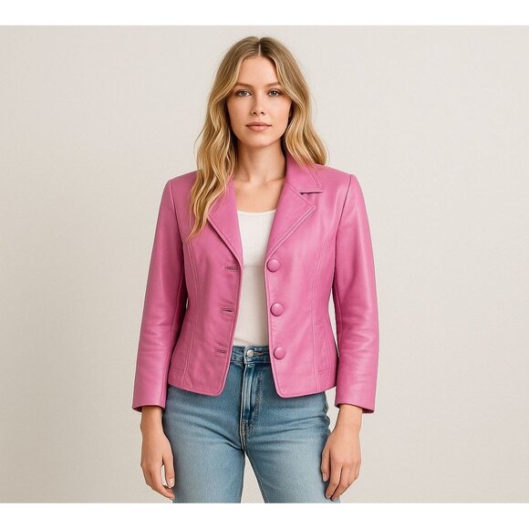 INC International Concepts Y2K Vintage Barbie Pink Leather Jacket Size Medium - Picture 1 of 14